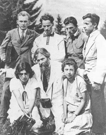 Image - Oleksa Novakivsky with Novakivsky Art School students in the Carpathians. (Standing in the back row: Bobynsky, Hryhorii Smolsky, Mykhailo Moroz, and Stepan Lutsyk.